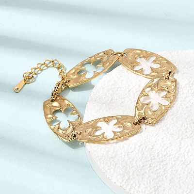 304 Stainless Steel Oval with Hollow Flower Link Chain Bracelets SA-CBAF6AD-08G-1