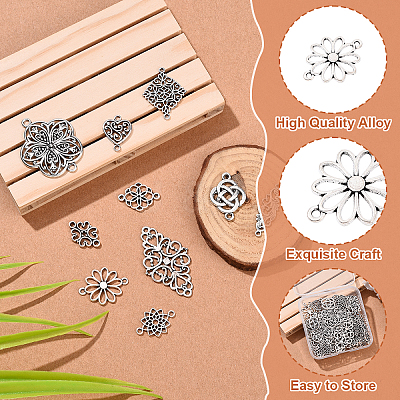 60Pcs 10 Styles Tibetan Style Alloy Flower Connector Charms FIND-YW0010-22-1
