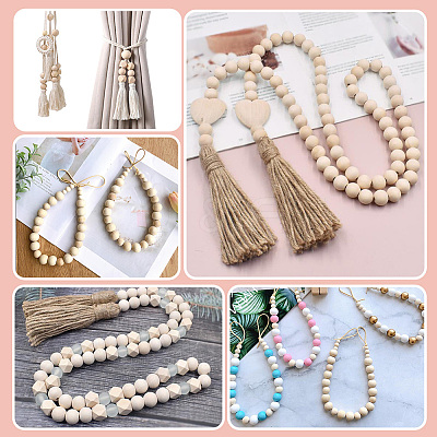 250Pcs 2 Styles Undyed Oil Coated Wooden Beads WOOD-PA0001-54-1