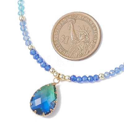 2Pcs 2 Styles Blue K9 Glass Teardrop Heart Pendant Electroplated Glass Faceted Rondelle Beaded Necklaces NJEW-JN05751-1