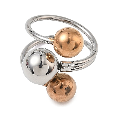 304 Stainless Steel Round Wrap Open Cuff Rings for Women Men RJEW-Q815-06G-M-1