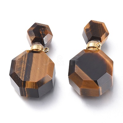 Faceted Natural Tiger Eye Openable Perfume Bottle Pendants G-I287-06G-F-1