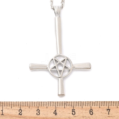 Christian Upside Down Cross & Star Alloy Pendant Pendant Twisted Chain Necklaces for Women NJEW-NH0001-03P-1