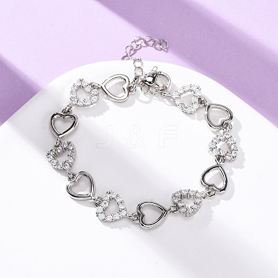 Brass Micro Pave Clear Cubic Zirconia Link Bracelets for Women BJEW-D342-03P-1