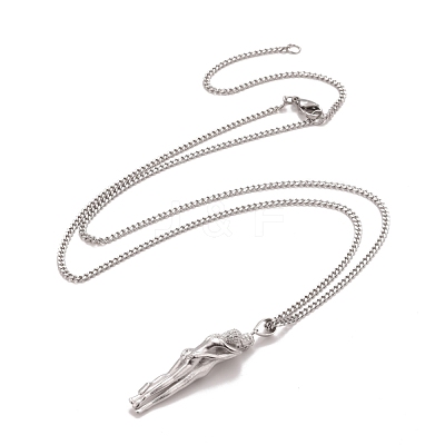 Brass Human Hug Pendant Necklace with 201 Stainless Steel Curb Chains for Women NJEW-I114-01P-1