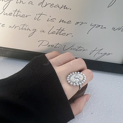 Brass & Plastic Pearl & Glass Finger Rings FS-WG1D379-01-1