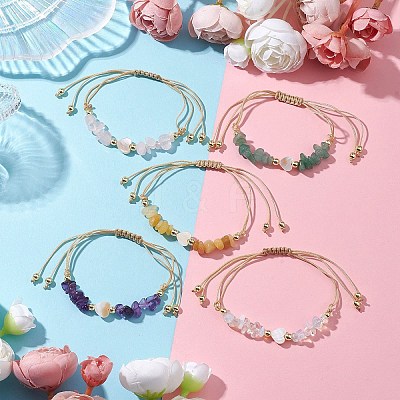 Gemstone Chip Braided Bead Bracelets BJEW-JB10833-1