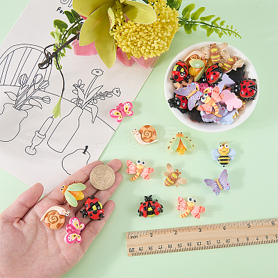 36Pcs 9 Styles Insects Theme Opaque Resin Cabochons RESI-ME0001-50-1