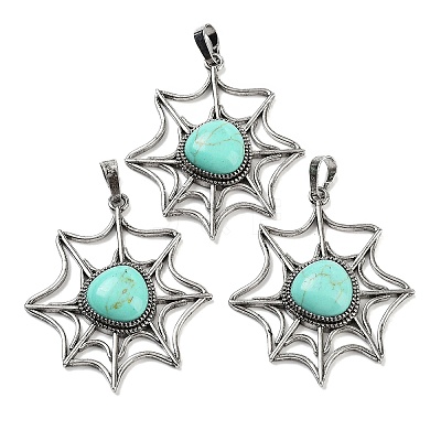 Synthetic Turquoise Spider Web Pendants G-Q163-09AS-01-1