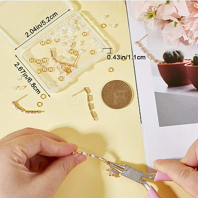 6Pcs Brass Pave Clear Cubic Zirconia Rectangle Tassel Stud Earring Findings DIY-CN0002-77-1