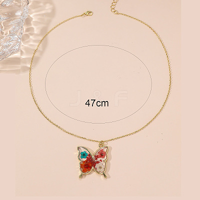 Valentine's Day Alloy Epoxy Resin Butterfly Inner Dried Flower Pendant Necklaces for Women FS-WGBF0A7-03-1