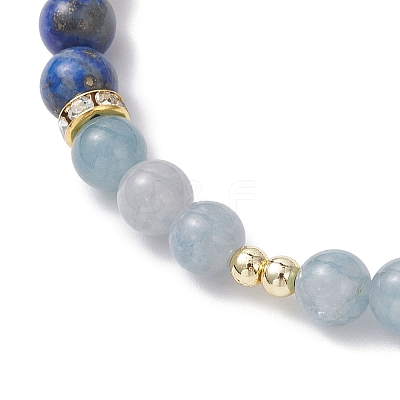 Natural Lapis Lazuli &  Quartz & Shell Pearl Round Beads Stretch Bracelets for Women BJEW-JB12229-03-1