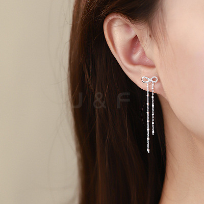Bowknot 925 Sterling Silver Tassel Stud Earrings FS-WGF533A-01-1