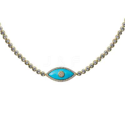 Synthetic Turquoise Evil Eye Brass Pave Clear Cubic Zirconia Tennis Chocker Necklaces WG874A5-02-1