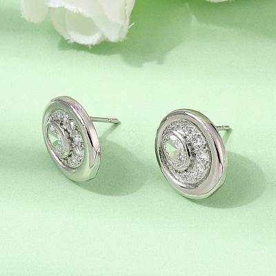 Brass Micro Pave Cubic Zirconia Stud Earrings EJEW-G471-13P-01-1