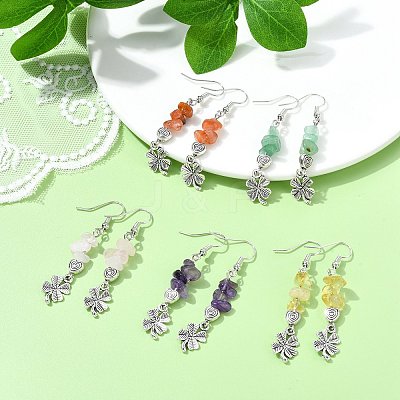 Natural Mixed Stone Chip Dangle Earrings Set for Women EJEW-JE06249-1