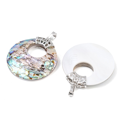 Natural Paua Shell Flat Round Pendants KK-C135-01P-1