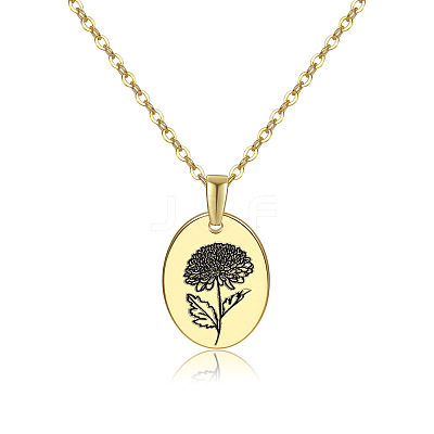Brass Birth Month Flower Pendant Necklace HUDU-PW0001-034K-1-1