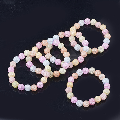 Natural & Synthetic Crackle Gemstone Beaded Stretch Bracelets G-S285-24-1