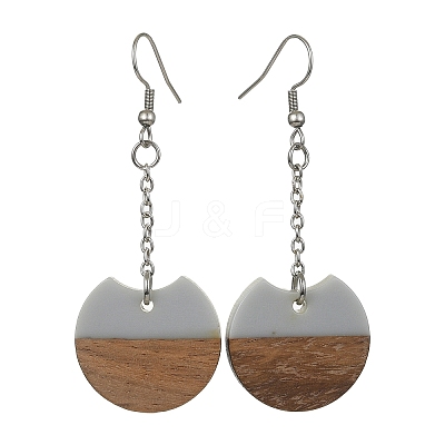 Two Tone Resin & Walnut Wood Flat Round Dangle Earrings EJEW-JE05570-1