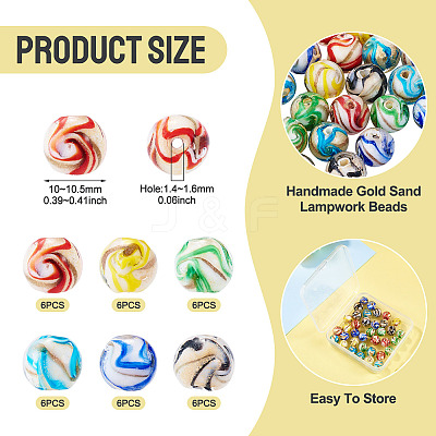 36Pcs 6 Colors Handmade Gold Sand Lampwork Beads LAMP-TA0002-61-1