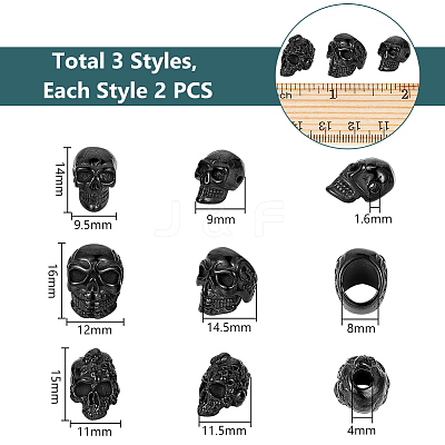 6Pcs 3 Styles 304 Stainless Steel Beads STAS-UN0059-60-1