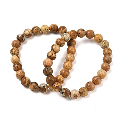 Natural Picture Jasper Round Beaded Stretch Bracelets GG-CBA12F1-02A-05-1