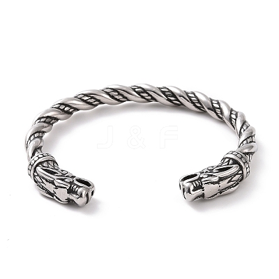 304 Stainless Steel Dragon Open Cuff Bangle for Men Women BJEW-M230-07AS-1