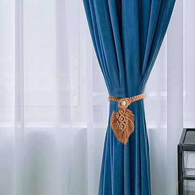 2Pcs Handmade Macrame Leaf Curtain Tiebacks AJEW-CN0003-65B-1