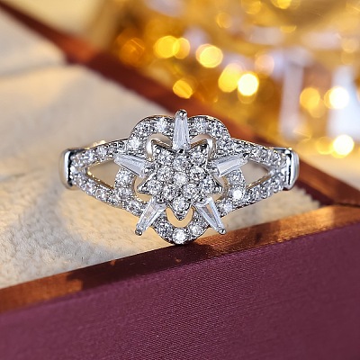 Brass Micro Pave Clear Cubic Zirconia Finger Rings WG33AB7-02-1