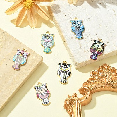 6Pcs 6 Colors Rack Plating Alloy Enamel Pendants ENAM-YW0003-13-1