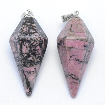 Natural Rhodonite Pointed Pendants KK-E757-F-17P-1