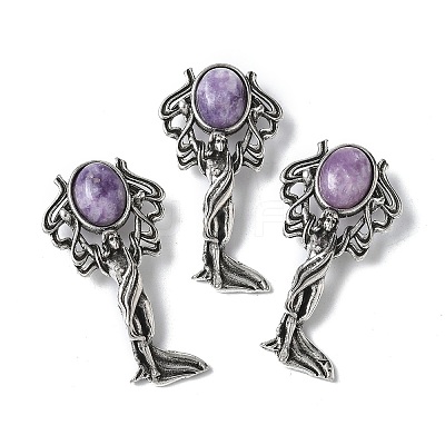 Angel Brass Natural Lepidolite Pendants KK-D361-02AS-15-1