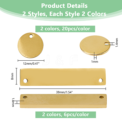 DIY Flat Round & Rectangle Stainless Steel Stamping Blank Tag Pendant & Links Connectors Kits STAS-DC0016-15-1