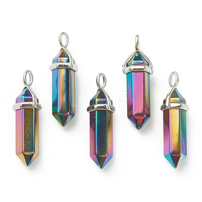 Electroplate Non-Magnetic Synthetic Hematite Pointed Pendants G-M378-01P-B01-1