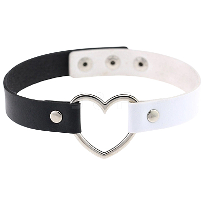 Adjustable Gothic Two Tone PU Leather Alloy Heart Choker Necklaces for Women NJEW-WH20816-007P-F-1