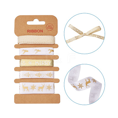 5 Sets 5 Styles Polyester Printed Satin Ribbon & Grosgrain Ribbons Sets OCOR-TA0001-40-1