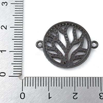 Rack Plating Brass Micro Pave Clear Cubic Zirconia Flat Round with Tree Connector Charms KK-A234-034B-1