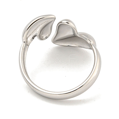 Non-Tarnish 304 Stainless Steel Heart Open Cuff Ring for Women RJEW-A043-31P-1