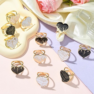 12Pcs 6 Styles Heart Golden Alloy Enamel Scarf Buckle Ring AJEW-CJ0001-34-1