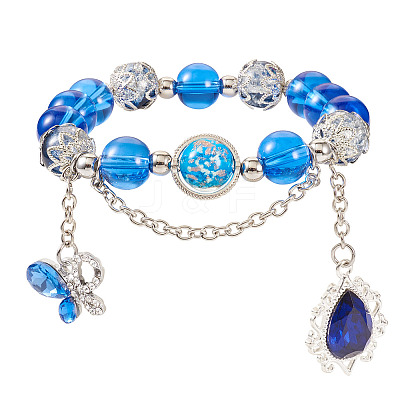 Glass & Alloy Rhinestone Beads Bracelets BJEW-TA00544-1