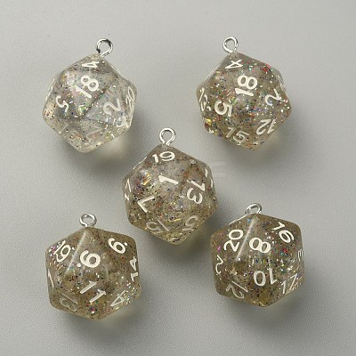 Transparent Resin Polyhedral Dice Pendants FIND-TAC0005-21N-1