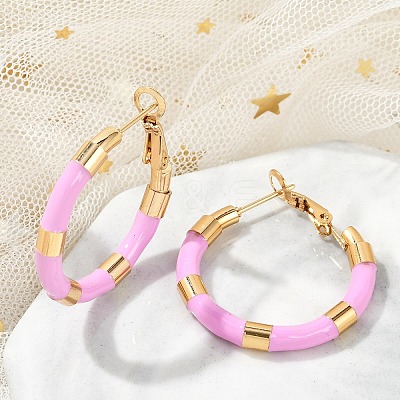 PVD Vacuum Plating 201 Stainless Steel Enamel Hoop Earrings for Women EJEW-B016-33I-1