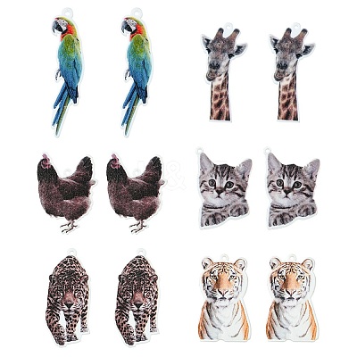 12Pcs 6 Styles Printed Opaque Acrylic Pendants SACR-FS0001-26-1
