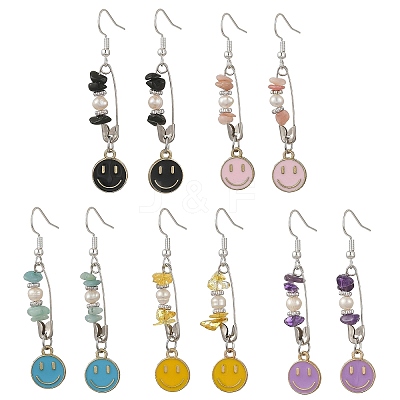 Natural Gemstone & Alloy Enamel & Iron Dangle Earrings for Women EJEW-JE07405-1