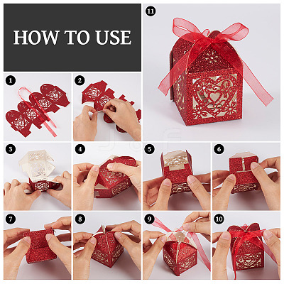 10Pcs Laser Cut Paper Hollow Out Heart & Flowers Candy Boxes CON-TA0001-10D-1