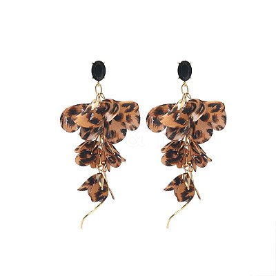 Bohemian Style Alloy & Leopard Print Cloth Stud Earrings FS-WG62249-02-1