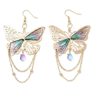 Glass & Iron & Resin Dangle Earrings EJEW-TA00590-01-1