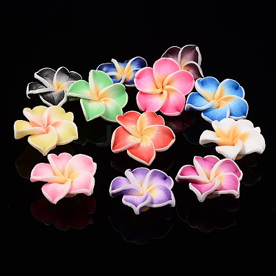 Handmade Polymer Clay 3D Flower Plumeria Beads X-CLAY-Q192-15mm-M-1