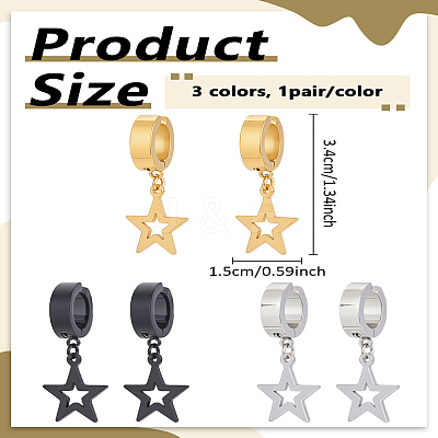 6Pcs 3 Colors 204 Stailess Steel Cuff Earrings EJEW-LP0007-057-1